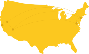 Map of US showing cities where Karen Galatz has lived and lines between them.